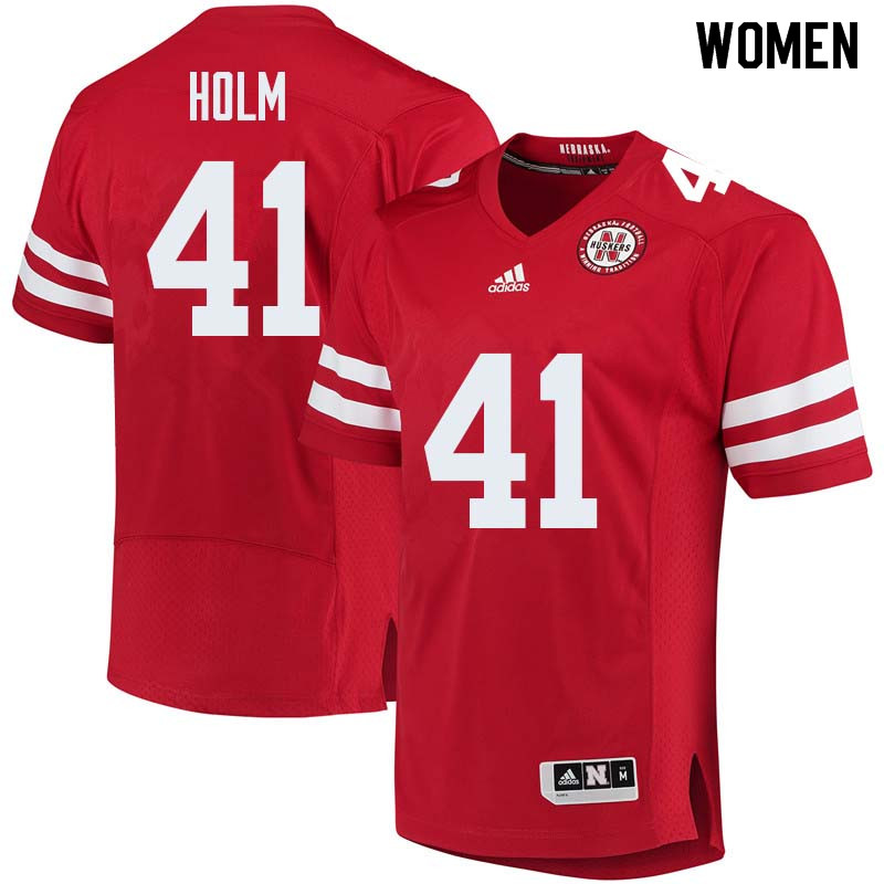 Women #41 Justin Holm Nebraska Cornhuskers College Football Jerseys Sale-Red - Click Image to Close